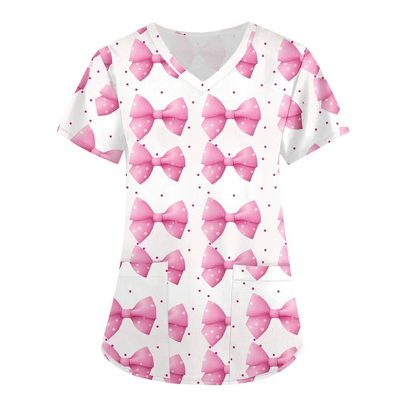 Scrub Tops Women, Durable Healthcare Uniform 2025 Nursing Graduation Scrubs Breathable Four Season Medical Uniforms for Women V-Neck Comfortable Workwear with Pockets Cotton Pink 3Xl