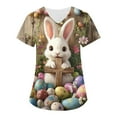 thumbnail image 1 of Scrub Tops Women，Easter Scrub Tops Women Bunny Egg Hunt Print Scrubs Short Sleeve Holiday Working Uniform with Pockets，Dark Gray，M, 1 of 4
