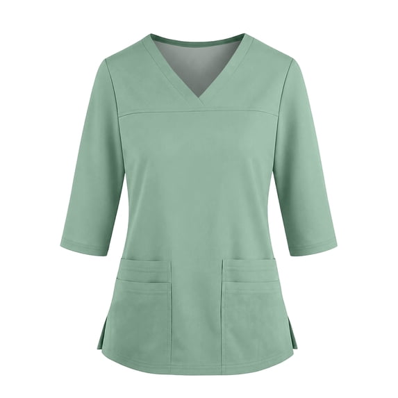 Scrub Tops Women Elbow 3/4 Sleeve V Neck Tees Nursing with Pocket Uniform Work Blouse Workout Shirts