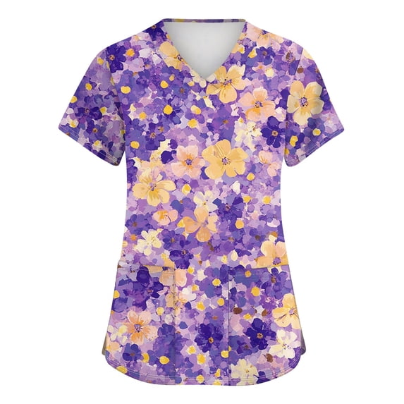 Scrub Tops Women Funny Print V Neck Short Sleeve Shirts Stretch Anti Wrinkle Nursing Uniform