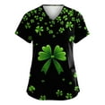 thumbnail image 1 of Under Scrub Tops for Women Irish Shamrock Printed V Neck Breathable Scrub Tops Short Sleeve Professionals Soft Stretch St. Patrick's Day T-Shirts with Pockets mint green 3X-Large, 1 of 3