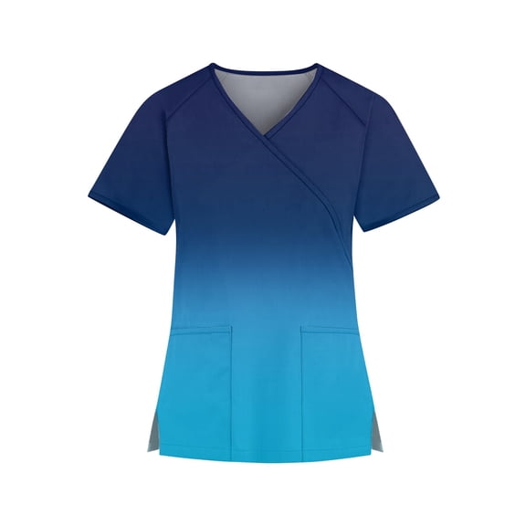 Scrub Tops Women Lounge Lightweight Plus Size Solid Color Stretch Vneck Basic Tees for Women Short Sleeve with Pockets Blue Size M
