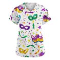 thumbnail image 1 of Scrub Tops Women Mardi Gras Pocket Nurse Workwear Carnival Mask Print V-Neck Stretchy Scrubs Top, 1 of 4
