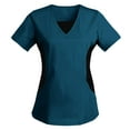thumbnail image 1 of Women Short Sleeve Scrub Tops Nursing Uniforms Summer V Neck Nurse Shirts Ladies Color Block Work Blouses Workwear, 1 of 2