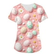 thumbnail image 1 of Scrub Tops Women Plus Size，Scrubs for Women 2026 Easter Bunny Eggs Print Tops for Women V Neck Stretchy Short Sleeve Nursing Shirts with Pockets，Pink，L, 1 of 3