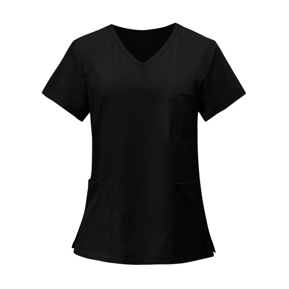 Scrub Tops Women Plus Size Stretchy V-Neck Scrub Shirts with Pockets Breathable Short Sleeve Nurse Uniforms,Black 4XL