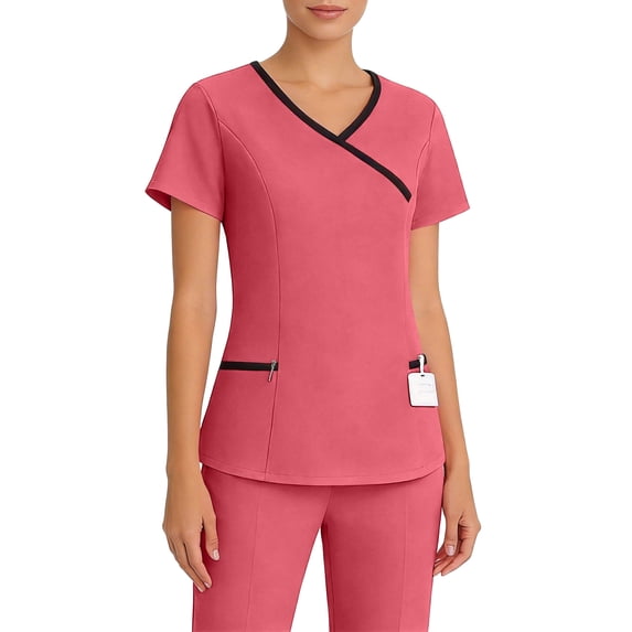 Scrub Tops Women Plus Size V-Neck Short Sleeve Women Shirt Nursing Uniforms with Pocket
