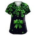 thumbnail image 1 of Scrub Tops Women Print Irish Shamrock Printed V Neck Breathable T-Shirts Short Sleeve Professionals Soft Stretch St. Patrick's Day Scrub Tops with Pockets  green Large, 1 of 3