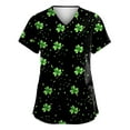 thumbnail image 1 of Scrub Tops Women Print Irish Shamrock Printed V-Neck Breathable Workwear Shirt Short Sleeve Professionals Soft Stretch St. Patrick's Day Scrub Tops with Pockets dark green Medium, 1 of 4