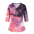 thumbnail image 1 of Scrub Tops Women Print Premium Vintage Nurse Uniforms Fashion 3/4 Sleeve V Neck Gradient Side Slits Scrub Tops Breathable Medical Workwear with Pockets Pink 2XL, 1 of 6