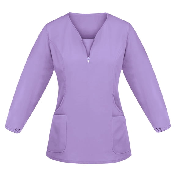Scrub Tops Women Print Womens Scrub Sets Christmas Shirt Fall Scrub Top Thanksgiving with Pockets Light Purple Size 2XL