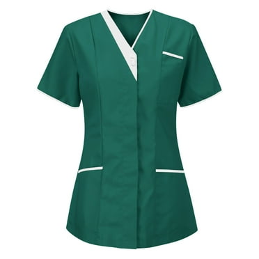 Scrub Tops Women Short Sleeve V Neck Nurse Work Uniform Shirts Comfy Medical Workwear Tunic Blouse with 3 Pocket