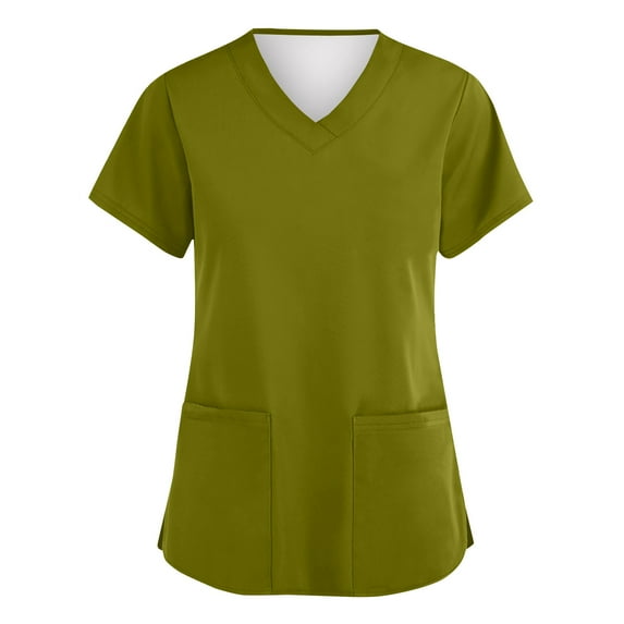 Scrub Tops Women Short Sleeve V-Neck Nurse Working Uniforms 2025 New Solid Color Medical Plus Size Scrub T Shirts