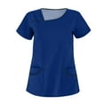 thumbnail image 1 of Scrub Tops for Women Solid Color Tshirts Shirts for Women Stretchy Asymmetrical Neck Plus Size Casual Short Sleeve Lightweight with Pockets Dark Blue Size L, 1 of 3