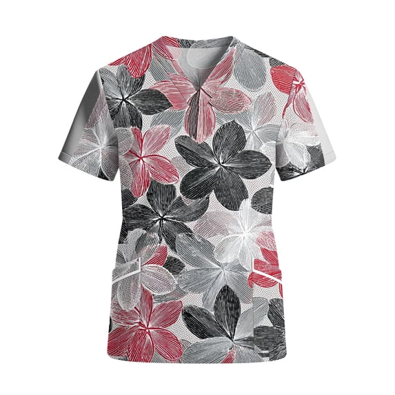 Scrub Tops Women Stretch Anti Wrinkle Nursing Uniform Funny Print V Neck Short Sleeve Shirts 2XL