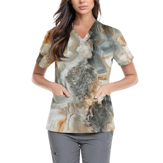 Scrub Tops Women Summer Medical Scrub Top Short Sleeve Holiday Fashion Printed Nurse Uniforms Shirt with Pockets