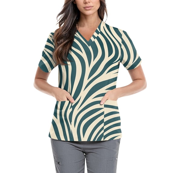 Scrub Tops Women Summer Medical Scrub Top Short Sleeve Holiday Fashion Printed Nurse Uniforms Shirt with Pockets