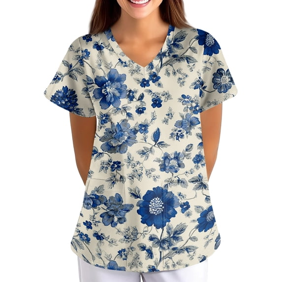 Scrub Tops Women V Neck Short Sleeve Nurse Scrubs