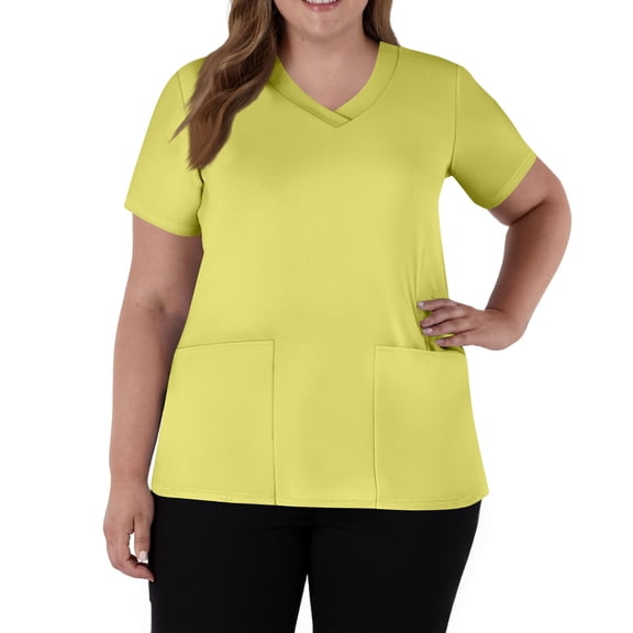 Scrub Tops For Women,Women Plus Size Scrub Top V Neck Short Sleeve Dual Pocket Stretch Medical Tunic for Nurses Healthcare Workers Fluorescence Yellow-L