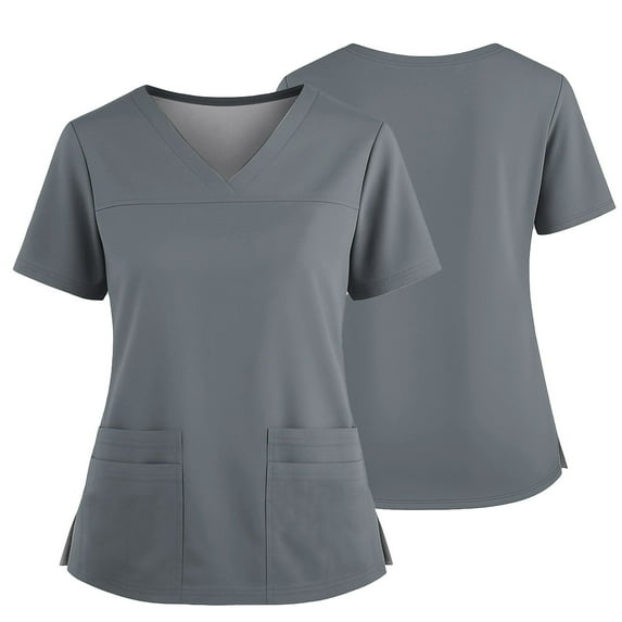 Scrub Tops for Women, Womens Nursing Scrubs with Side Slit and Pocket Stretchy Medical Shirts Healthcare Professionals 2025 Breathable Nurse Uniforms Summer Shifts Plus Size Grey Xxl