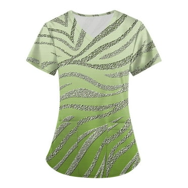 Scrub Tops,Womens Scrub Tops,Women Tops,Womens Casual Tops,Ladies Tops,Women's Simulated Sequined Flowing Gold Print Carer Top