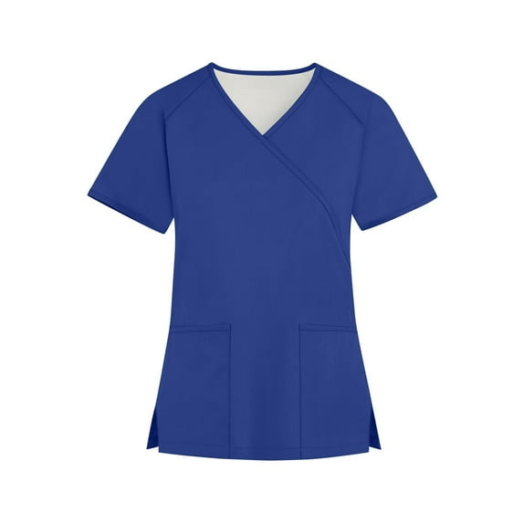 Scrub Tops Womens Scrubs, Women's Antimicrobial Work Blouses Breathable Quick-Dry Nurse Shirts Stretch for Healthcare Home Care Nursing Week Gift Summer Clinical V-Neck Blue 5Xl