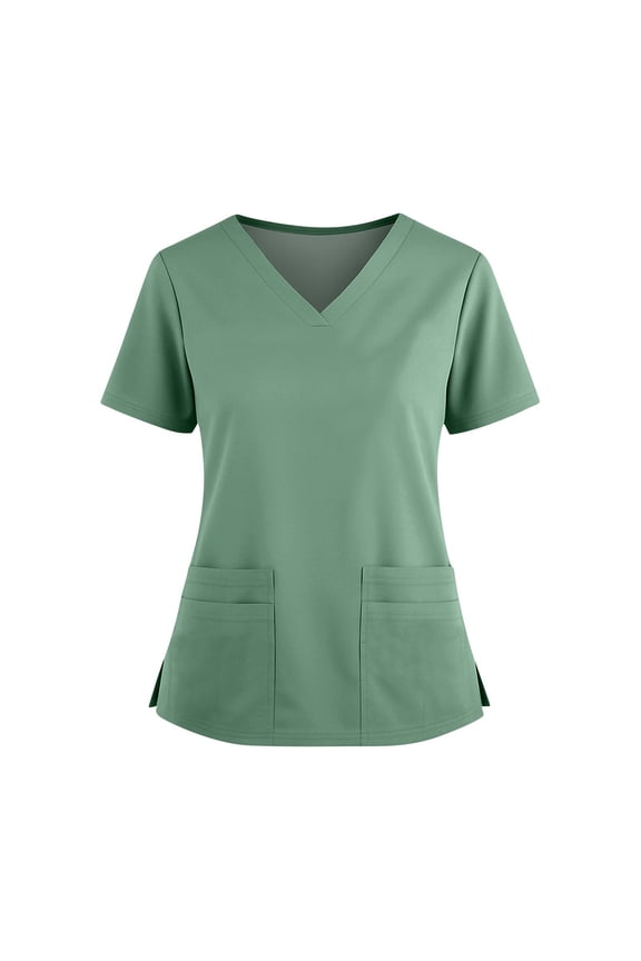 Scrub Tops for Woman Soft Stretch, V-Neck Top Nurse Scrubs Shirts with 4 Pockets Green S