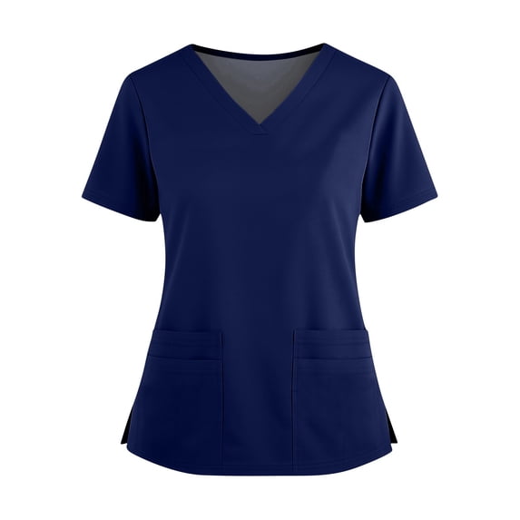 Scrub Tops for Women Breathable Stretch Fabric V-Neck Scrub Shirts, 4 Pocket Comfortable Scrub Tops Navy L