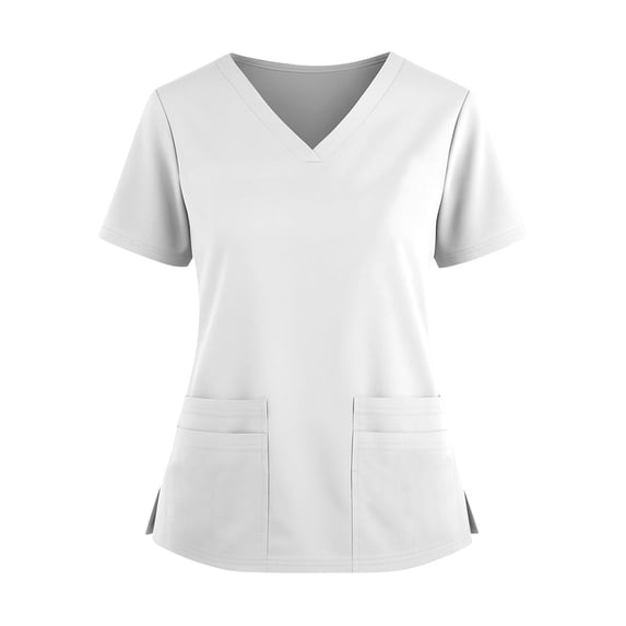 Scrub Tops for Women Breathable Stretch Fabric V-Neck Scrub Shirts, 4 Pocket Comfortable Scrub Tops White 3XL
