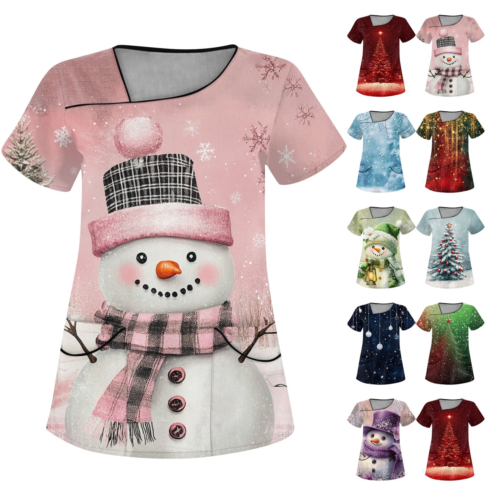 Medical Sign Rn Scrub Tops for Women Christmas Print Short Sleeve Nursing Shirt Medical ...