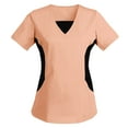 thumbnail image 1 of Womens Short Sleeve Scrub Tops Summer V Neck Nurse Shirts Uniform Casual Color Block Work Blouses Workwear, 1 of 2