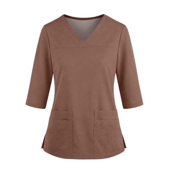 Scrub Tops for Women Elbow 3/4 Sleeve V Neck Top Nursing Uniform with Pocket Work Blouse Workout Shirts M