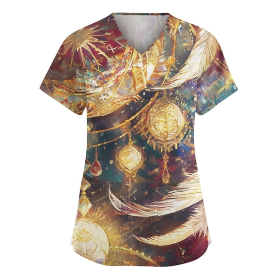 Scrub Tops for Women Mardi Gras Carnival Mask Graphic Medical Nurse Workwear Stretchy V Neck Holiday Scrub Shirts