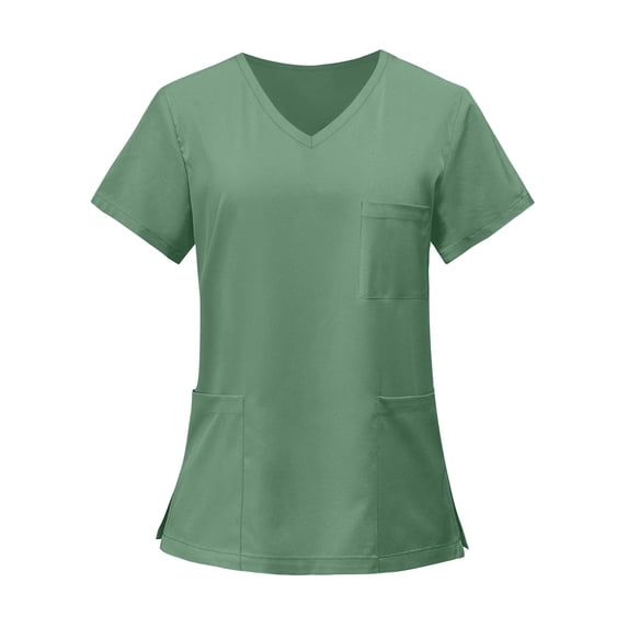 Scrub Tops for Women Plus Size Stretchy V-Neck Scrub Shirts with 3 Pockets Breathable Short Sleeve Nurse Uniforms