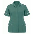 thumbnail image 1 of Scrub Tops for Women Short Sleeve Casual Lapel Solid Color Working Uniform Blouse Comfortable Durable Scrub Shirt with Pockets, 1 of 3