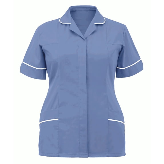 Scrub Tops for Women Short Sleeve Casual Lapel Solid Color Working Uniform Blouse Comfortable Durable Scrub Shirt with Pockets