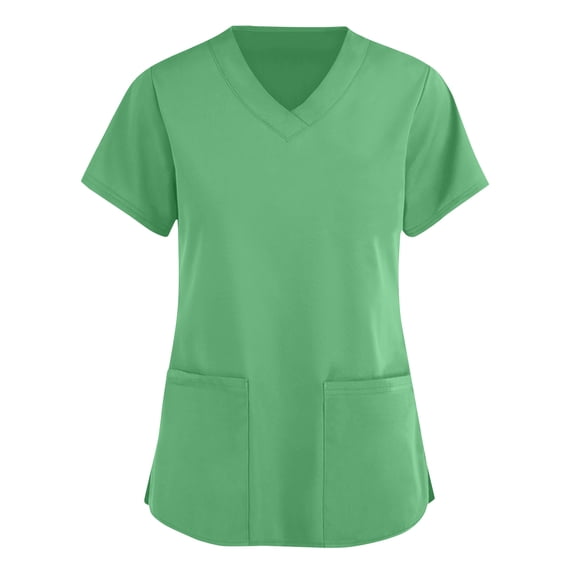 Scrub Tops for Women Short Sleeve V Neck Nursing Uniforms Solid Color Tops with Pockets