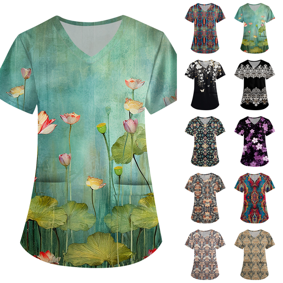 Scrub Tops for Women Soft Stretch V-Neck Scrub Top with Pockets Green 2XL