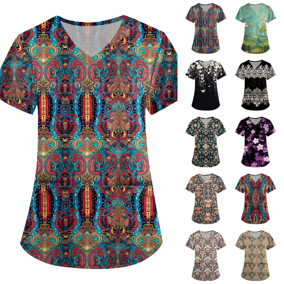 Scrub Tops for Women Soft Stretch V-Neck Scrub Top with Pockets Wine M
