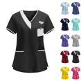 thumbnail image 1 of Scrub Tops for Women Stretch Short Sleeve V-Neck Scrubs T-Shirt Nursing Uniforms Holiday Medical Shirts with Pockets, 1 of 6