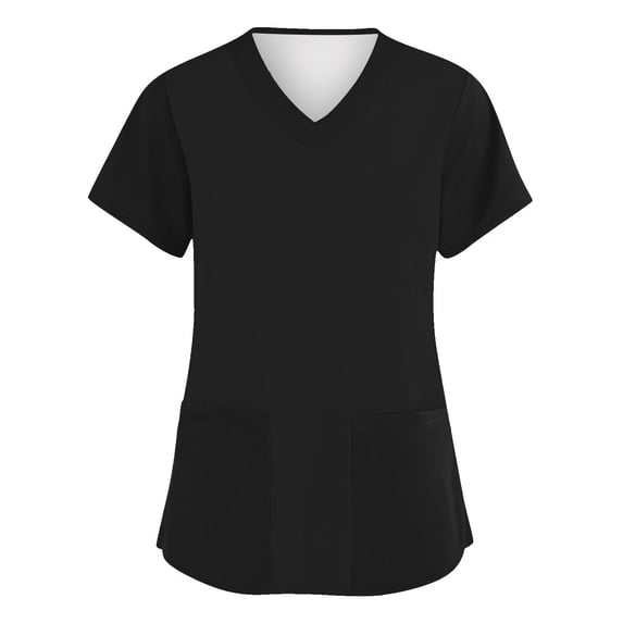Scrub Tops for Women Short Sleeve V-Neck with Pockets Medical Work Shirts Breathable Stretch Uniform for Daily Work Black S