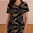 thumbnail image 1 of Scrub Tops for Women V Neck Short Sleeve Leopard Graphic Print Professional Medical Uniform Relaxed Fit Functional Workwear Clothes for Nurses, 1 of 5