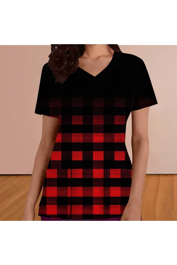 Scrub Tops for Women V Neck Short Sleeve Pockets Relaxed Fit Professional Medical Workwear Graphic Printed Performance Uniform Tee Shirt