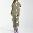 thumbnail image 1 of Scrub Uniforms For Women，Women's Short-Sleeve Easter Print Nursing Scrubs Set with Pockets，Army Green，XXXL, 1 of 4