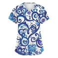 thumbnail image 1 of Scrub Uniforms for Women,Animal Ribbon Print Nurse Tops - Stretchy V-Neck Scrub Shirts with Hidden Pen Pocket - Royal Blue - XL, 1 of 5