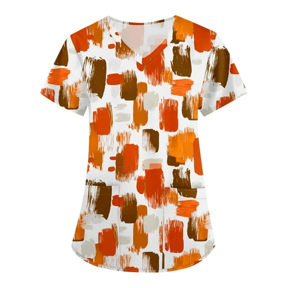 Scrub Uniforms for Women,Floral Print Medical Tops - Quick-Dry Scrub Blouse with Utility Pockets - Saffron - M
