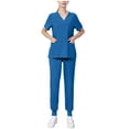 thumbnail image 1 of Scrub Uniforms for Women Set Solid Short Sleeve Tops and Jogger Pants Nurse Gifts Working Scrubs 2 PCS Medical Outfits, Navy, XXL, 1 of 6