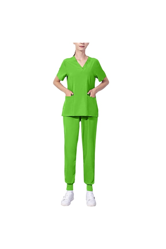 Scrub Uniforms for Women Set Solid Short Sleeve Tops and Jogger Pants Nurse Gifts Working Scrubs 2 PCS Medical Outfits, Olive, M