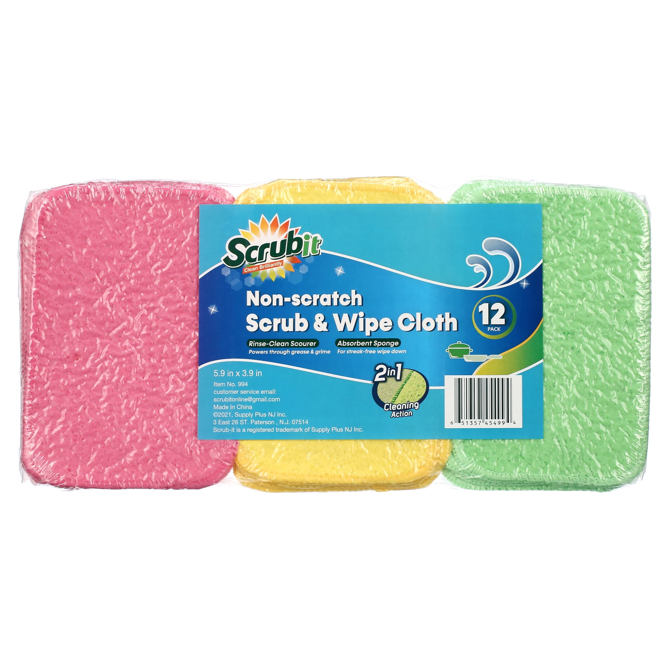 Scrub and Wipe Cleaning Pads [10 Pack] SCRUBIT Dual Sided Scouring Pad and Sponge Reusable