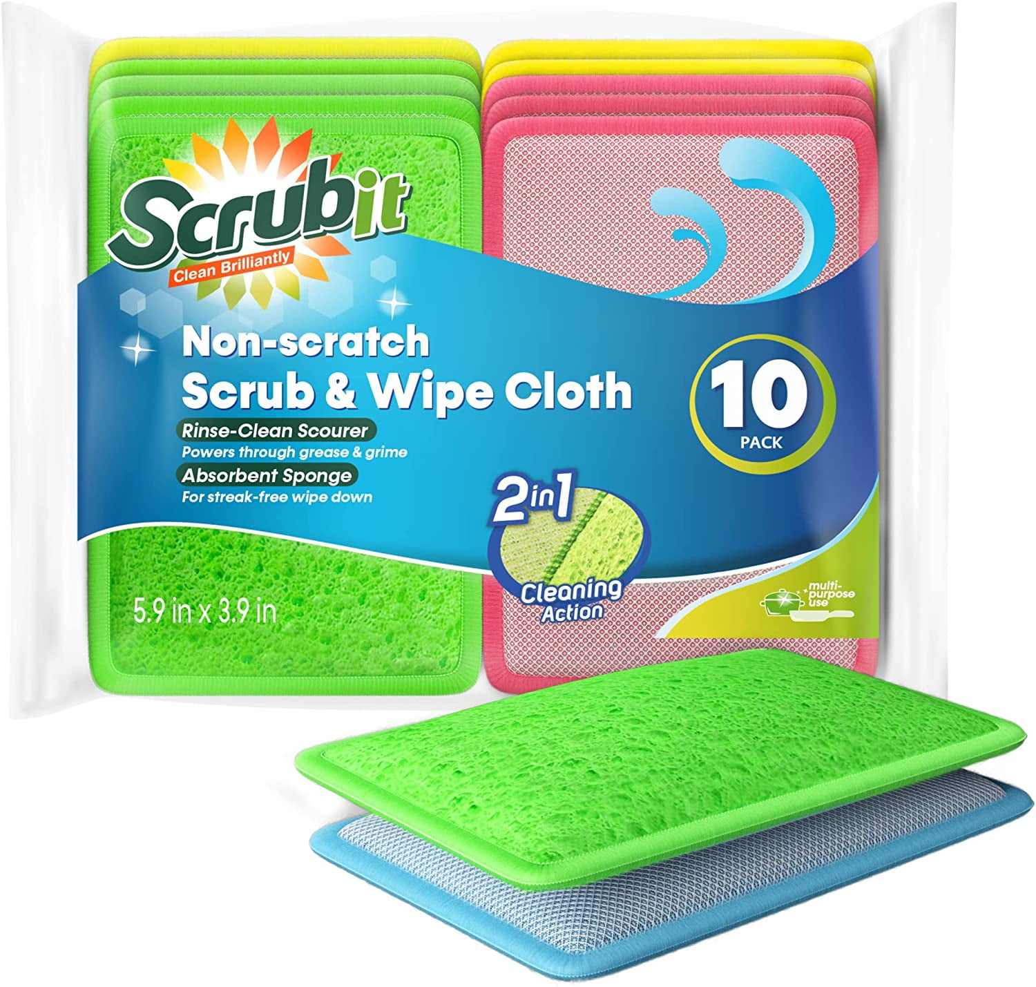 Kitchen Wipes - Reusable Kitchen Cleaning Sponge Wipes (Set of 3